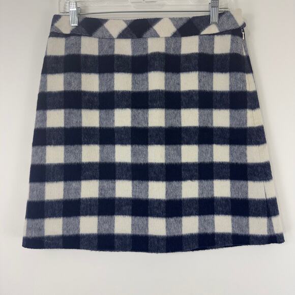 Brooks Brothers Red Fleece trapezoid wool skirt‎ checkered blue and white W-6 - Picture 1 of 10